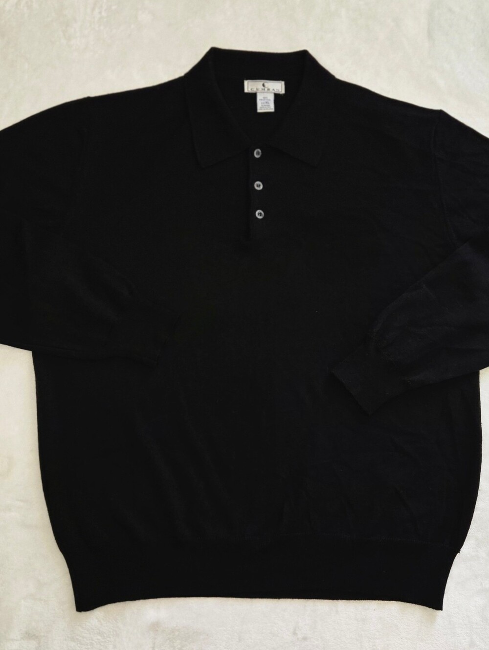 Cumran Vntg Y2K Merino Wool Black Collared Pullover Sweater XL
